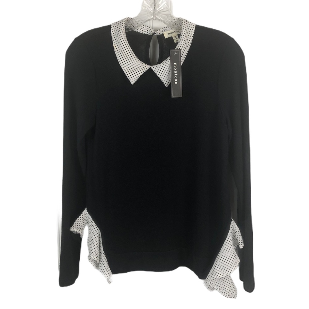 MONTEAU Black lightweight Sweater Polka Dot Top